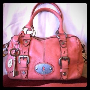 Gorgeous salmon color, leather Fossil bag